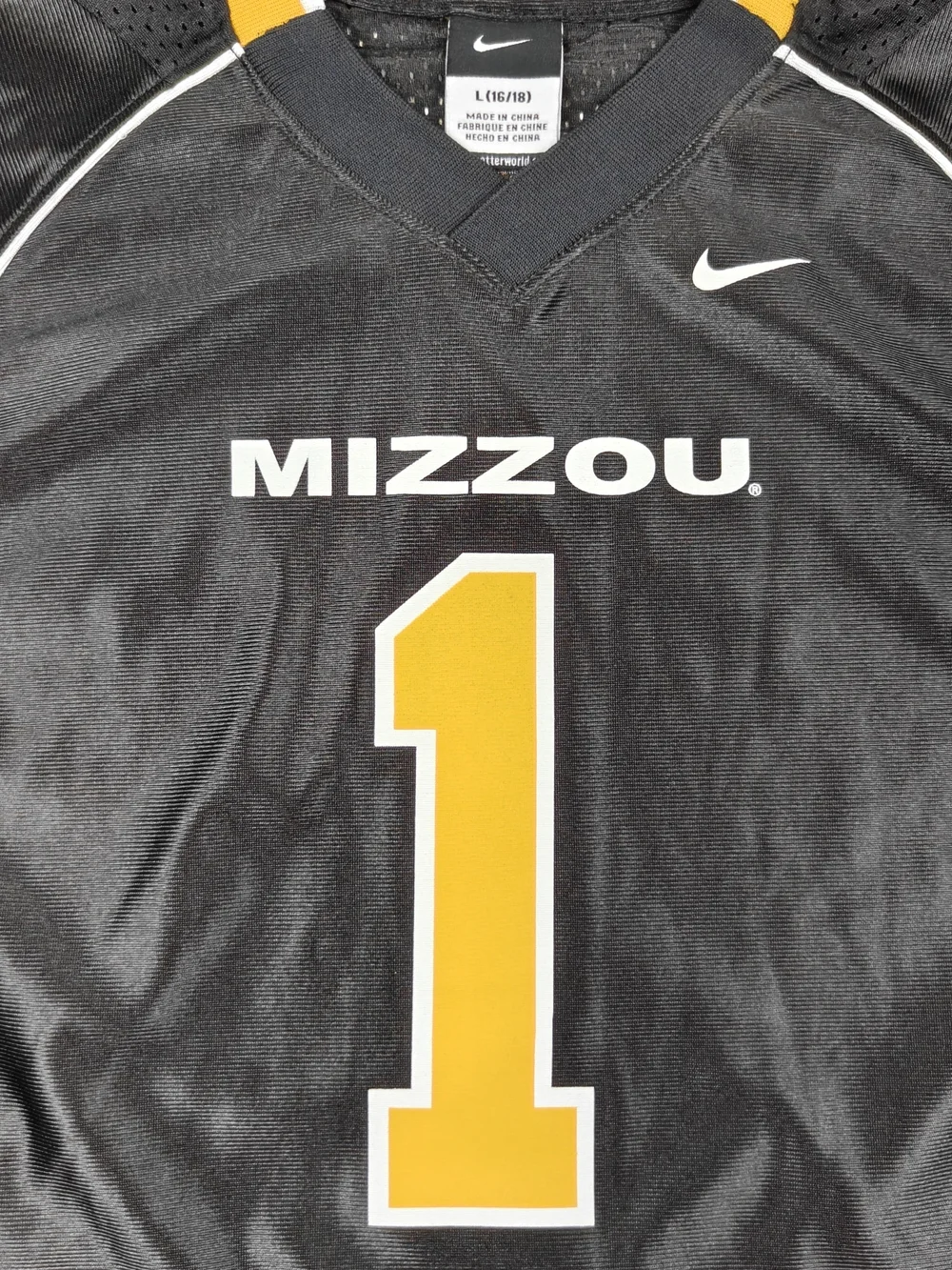 Nike Mizzou Tigers Youth Jersey #1 Black Football Shirt Size Large 16/18